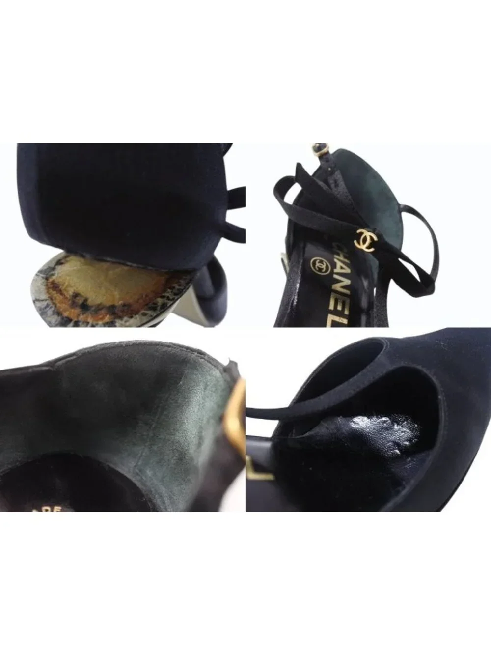 Chanel Stiletto Heels CC Logo Satin Black Goal
